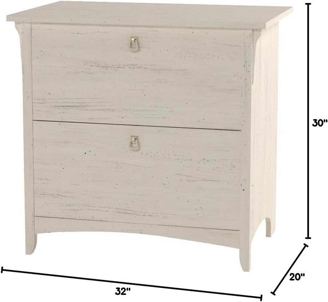 Bush Furniture Salinas 2 Drawer Lateral File Cabinet in Antique White, Home Office Storage Solution, Organizer with Drawers for Workspace, Filing Unit