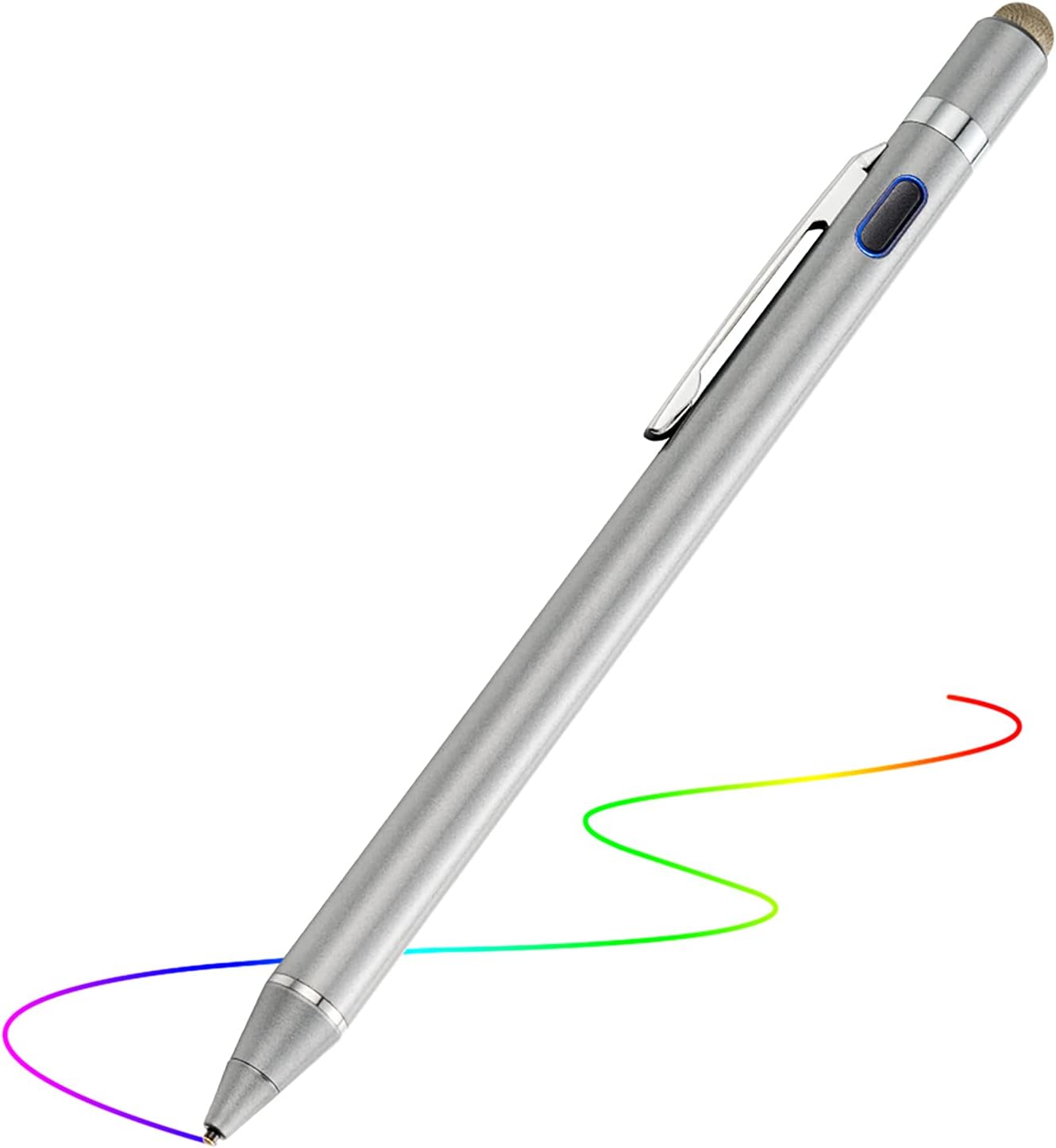 2-in-1 Active Stylus Digital Pen with 1.5mm Ultra Fine Tip for iPad iPhone Samsung Tablets, Work on Touchscreen Phones and Tablets,Good at Drawing and Writing, Grey