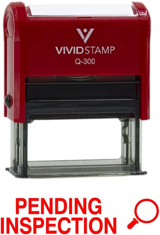 Vivid Stamp Pending Inspection Business Self-Inking Rubber Stamps (Red Ink) - Q-400