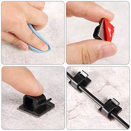 Blulu 100 Pieces Adhesive Cable Clips Bulk Wire Hooks Organizers for Cords Outdoor Rope Light Clips for String Fairy Hanging Lights Halloween Thanksgiving Christmas Party