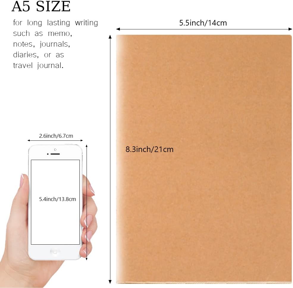 Bulk A5 Journal Notebook, Kraft Cover 80 Pages Lined Paper Journal for Traveler, Notes, Memo - Bulk Journals Sewn Brown Notebook for School Supplies, Office Supplie (line 80pages, 10pack)
