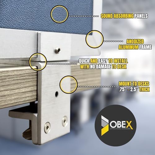 OBEX Acoustic Mounted Screen Privacy Panel Table Top Separator, Sound Blocking Desk Divider (Twilight, 24" X 30")