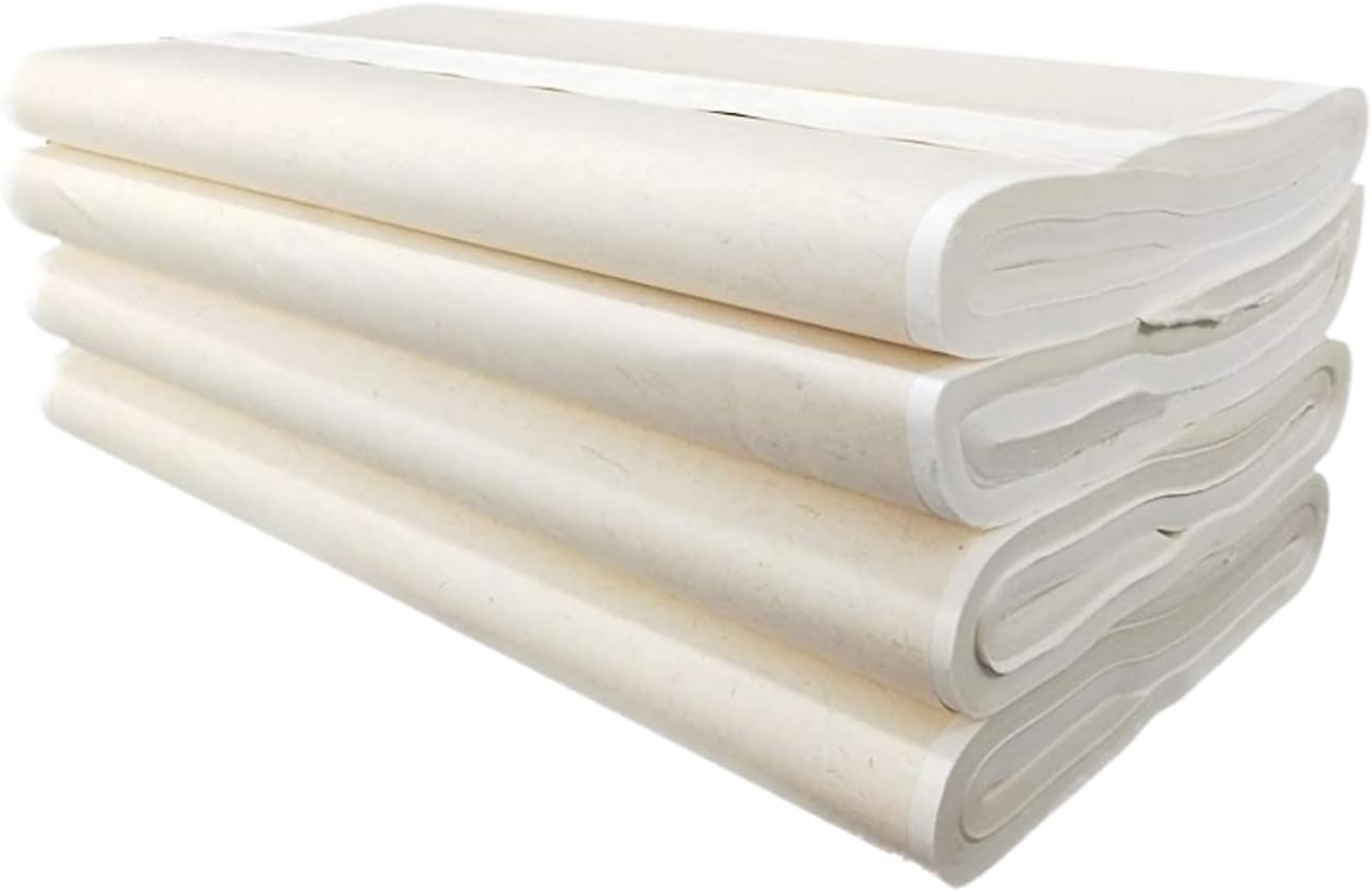 MEGREZ Chinese Japanese Calligraphy Xuan Paper, Rice Paper Sumi Calligraphy Paper for Calligraphy Brush Ink Writing, Painting Without Grids 100 Sheets/Bag,27.1 x 54.3 inch, Half Raw Ripe Xuan