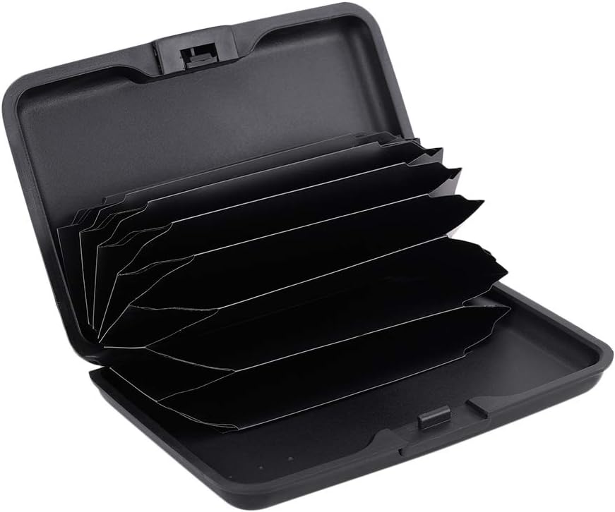 ELFISH Mini RFID Aluminum Wallet Credit Cards Holder Business Card Case Metal ID Case for Men Women (Black)