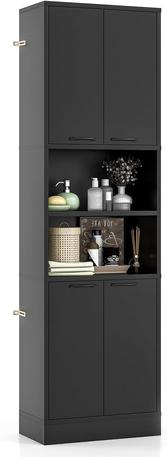 NAFORT Bathroom Storage Cabinet, 75" Freestanding Tall Cupboard with Shelves, Anti-toppling Devices & Non-Slip Foot Pads, Modern Slim Cabinet for Livingroom, Dining Room & Bath Room