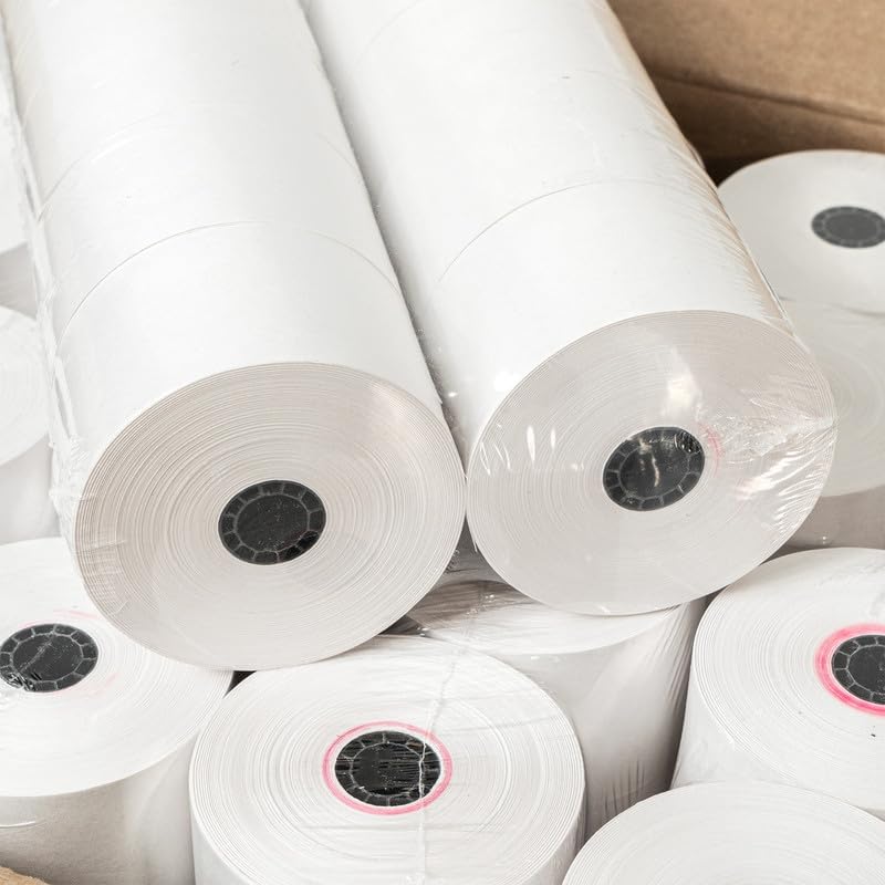 44mm 1-3/4"" x 150' 1-Ply Bond Paper Rolls, 25 Rolls, Compatible with Sharp ER A-320 330 4100 460 470 Register Tape, and More