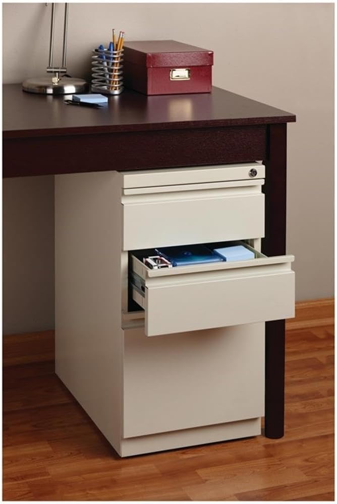 BOWERY HILL 20" D Metal Mobile Pedestal File 3-Drawer Box/Box/File. Putty/Beige