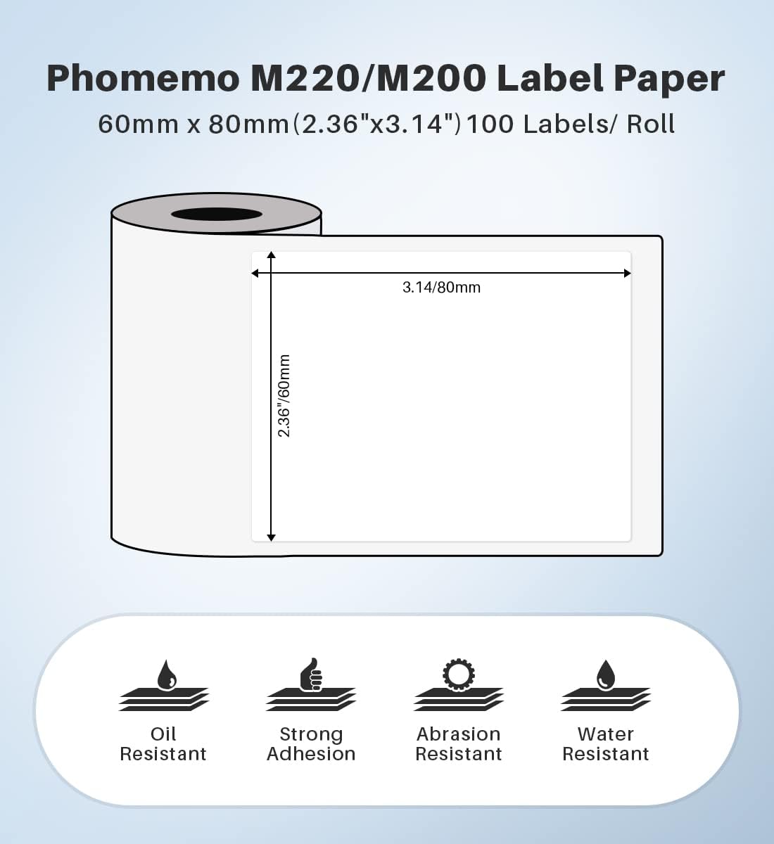 Phomemo 2.36" x 3.14" Multipurpose Labels, Premium Adhesive Mailing Address Label Compatible with M220 M200 Thermal Printer for Logo Design, QR Code, Name Tag, Inventory, 100Pcs