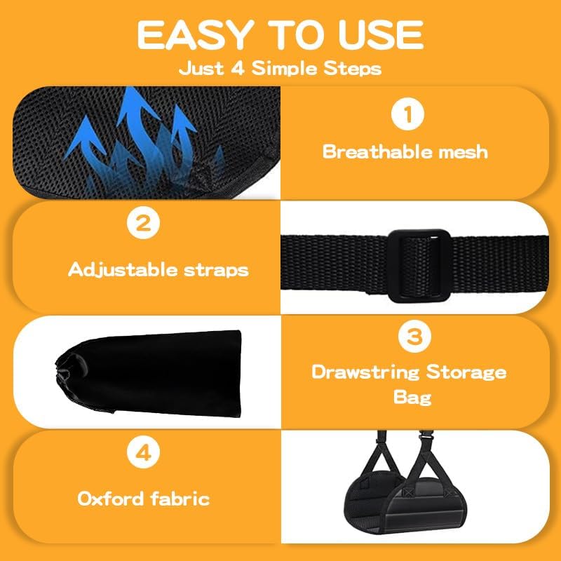 Adjustable Foot Hammock for Airplane Travel Accessories, Footrest Black, Desk Foot Hammock for Travel Airplane Comfy Foot Hanger (2pcs)