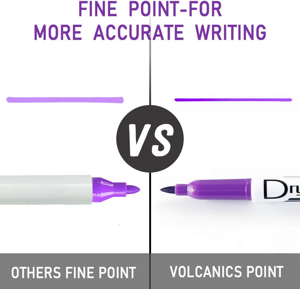 Volcanics Purple Dry Erase Markers Low Odor Fine Whiteboard Markers Thin Box of 12