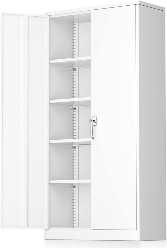 Greenvelly White Metal Storage Cabinets 72” Garage Steel Storage Cabinet with Doors and Shelves, Metal File Organization for Home Office, Basement, Warehouse, Classroom（Anti Ttipping）