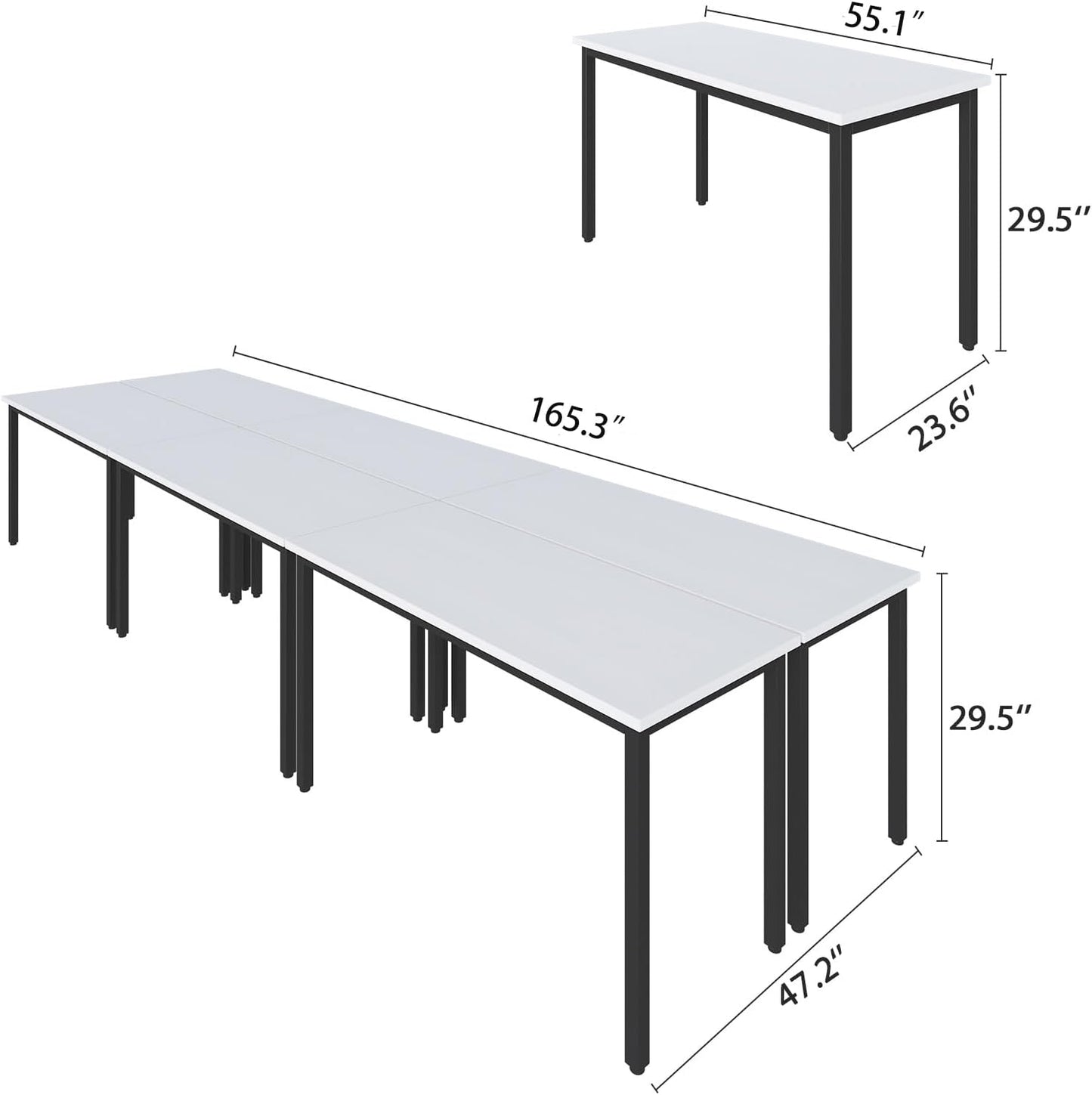 Bonzy Home Conference Tables 14ft Office Computer Desk for Meeting Room Study Writing Printer Table Office Computer Desk for 16 People Rustic Modern White 6PCS (165.3"x47.2"x29.5")