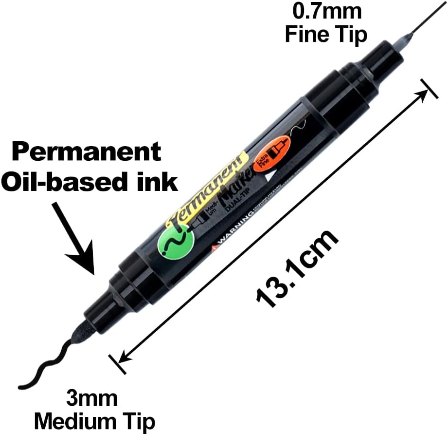 TRANSON Black and White Dual-tip Permanent Paint Markers Oil Based Waterproof