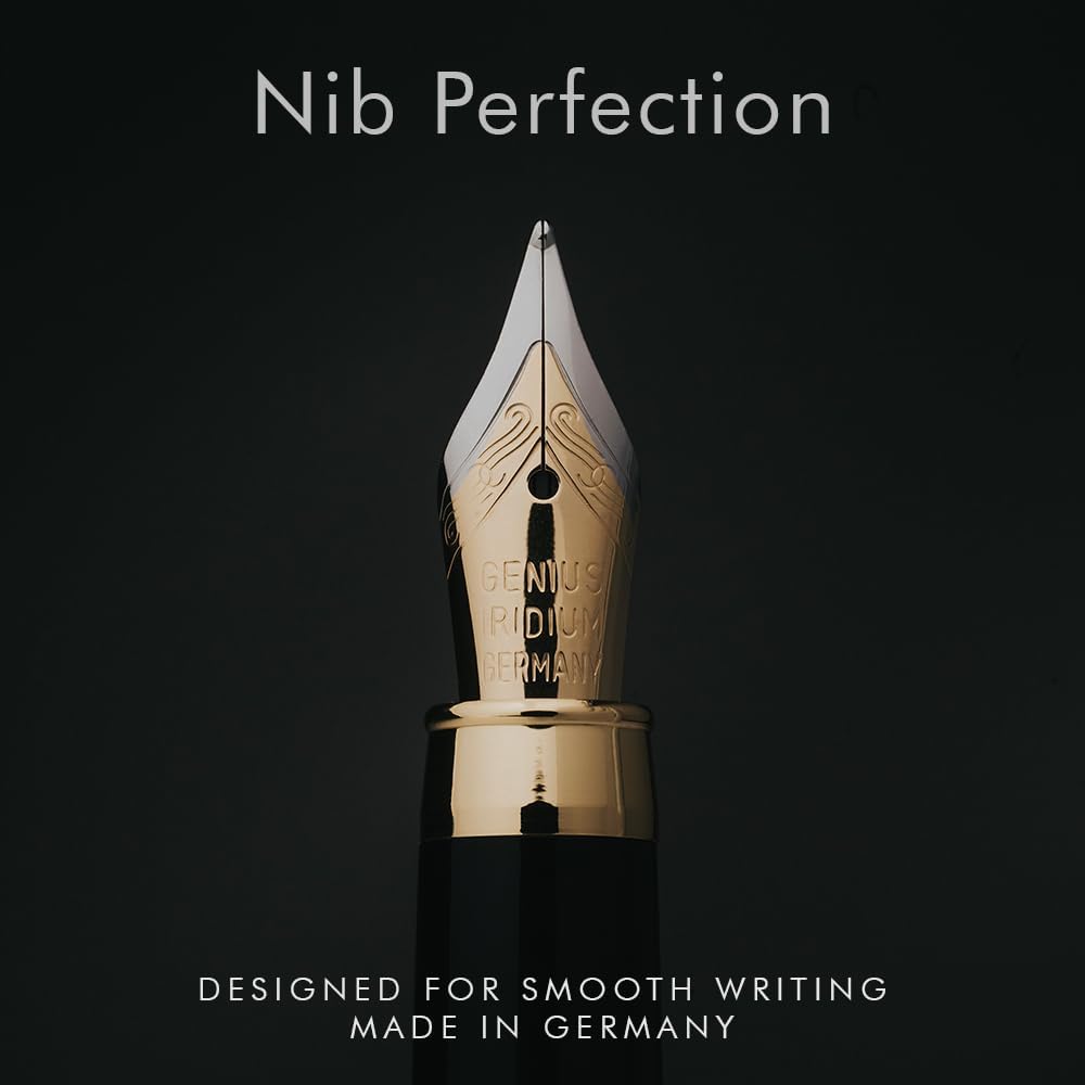 Wordsworth & Black Fountain Pen Set, Luxury Bamboo Wood - Medium Nib, Gift Case; Includes 6 Ink Cartridges, Ink Refill Converter -Journaling, Calligraphy, Drawing, Smooth Writing [Brown Wood]