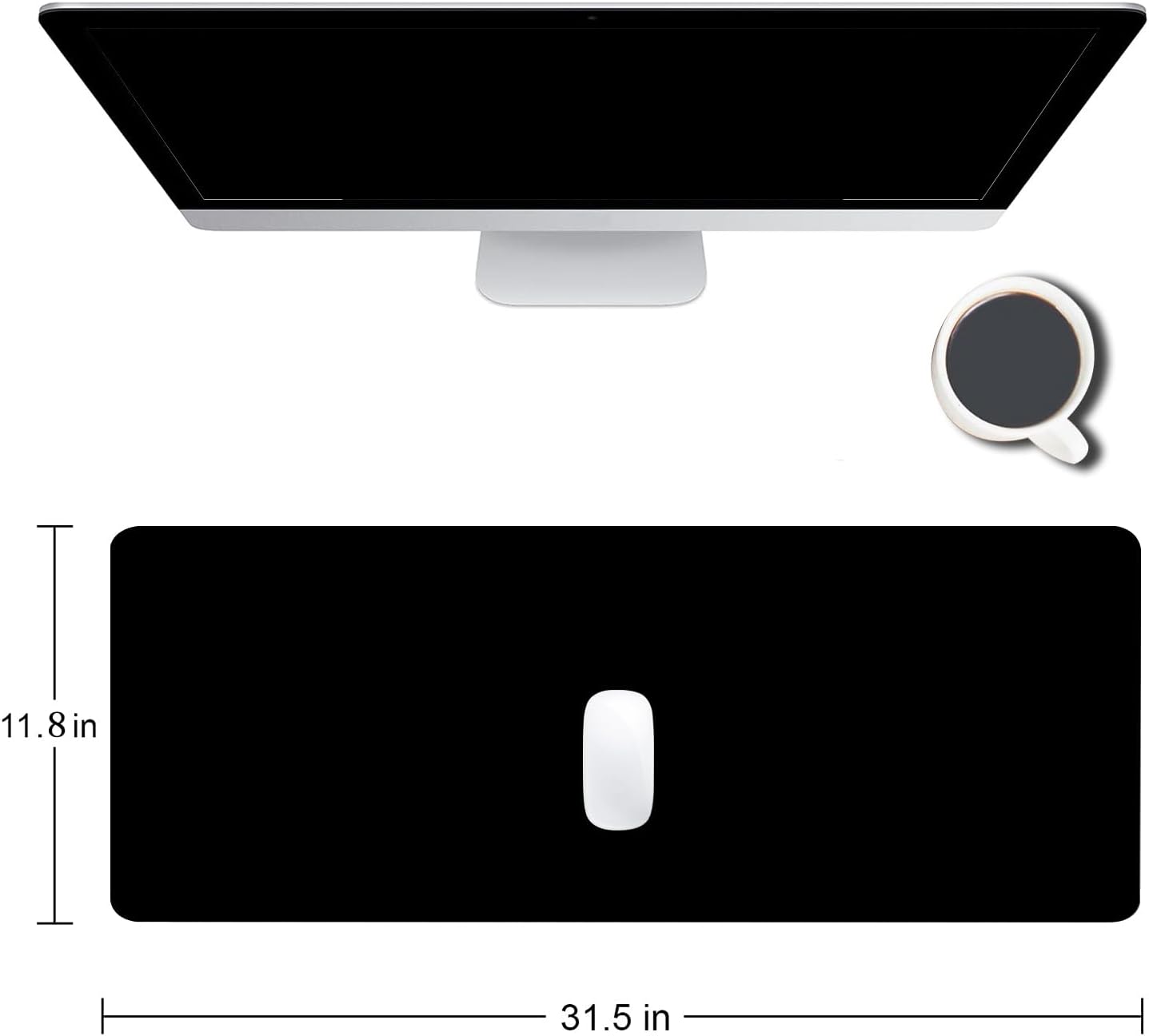 Large Mouse Pad, Black Long Mouse Pads for Desk, Keyboard Desk Mouse Mat, Non-Slip Gaming Mousepad for Laptop, Office, Home, 31.5" x 11.8"