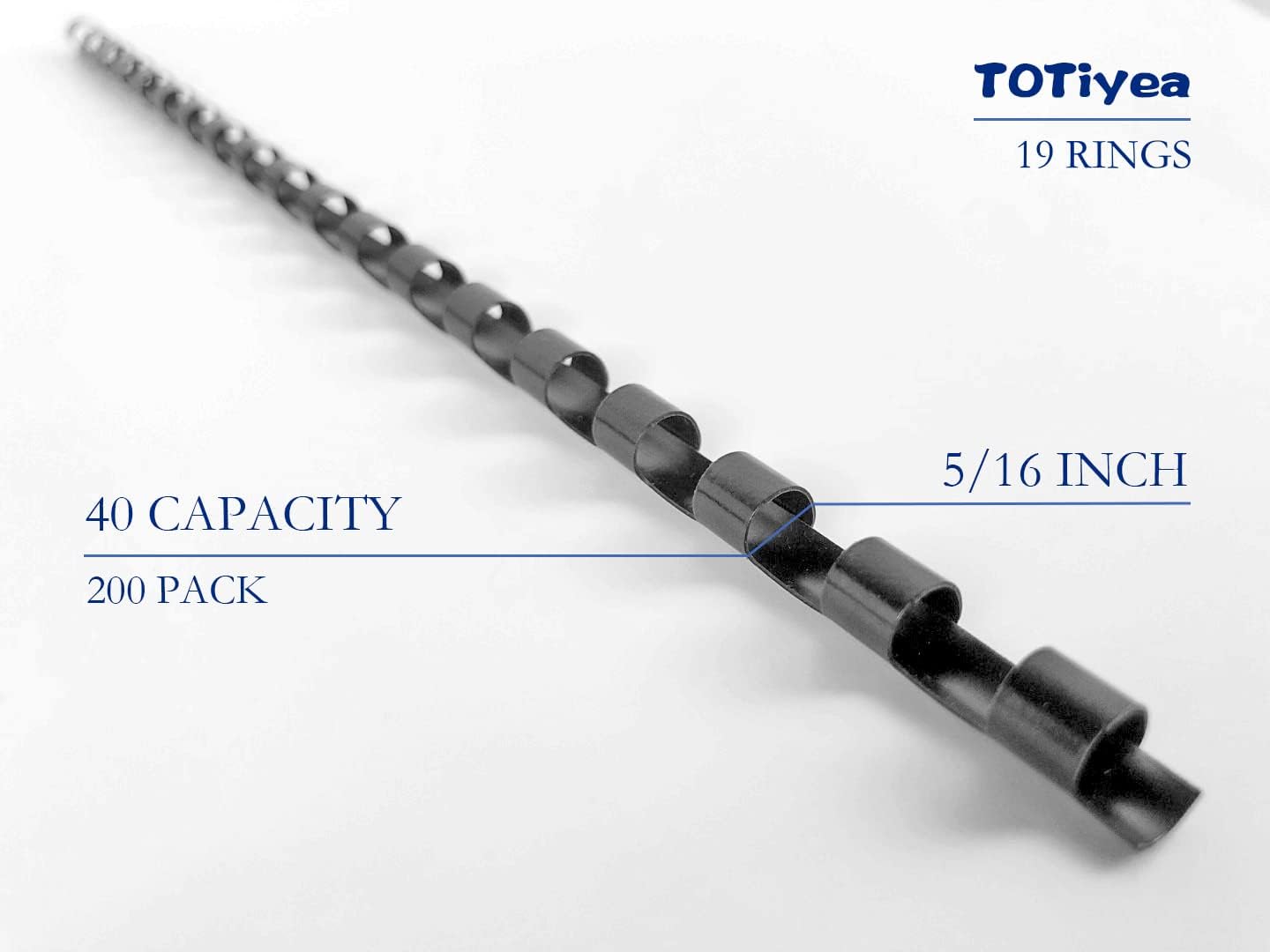 TOTiyea 200 Pack Plastic Binding Comb Spines,5/16 Inch Diameter,40 Sheet Capacity,Letter Size (8.5x11 Inches) Black Color Binding Comb Spines