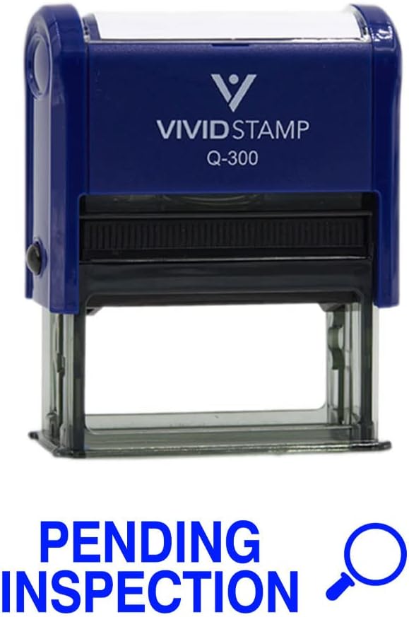 Vivid Stamp Pending Inspection Business Self-Inking Rubber Stamps (Blue Ink) - Q-400