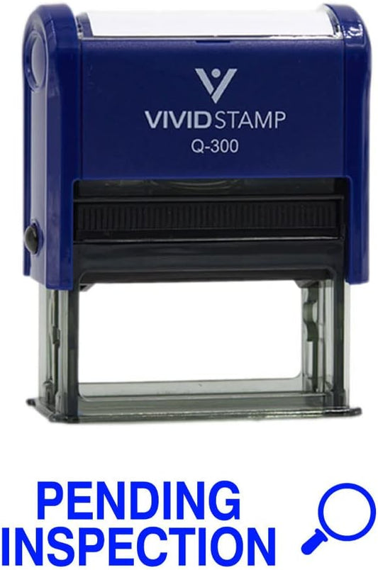 Vivid Stamp Pending Inspection Business Self-Inking Rubber Stamps (Blue Ink) - Q-400