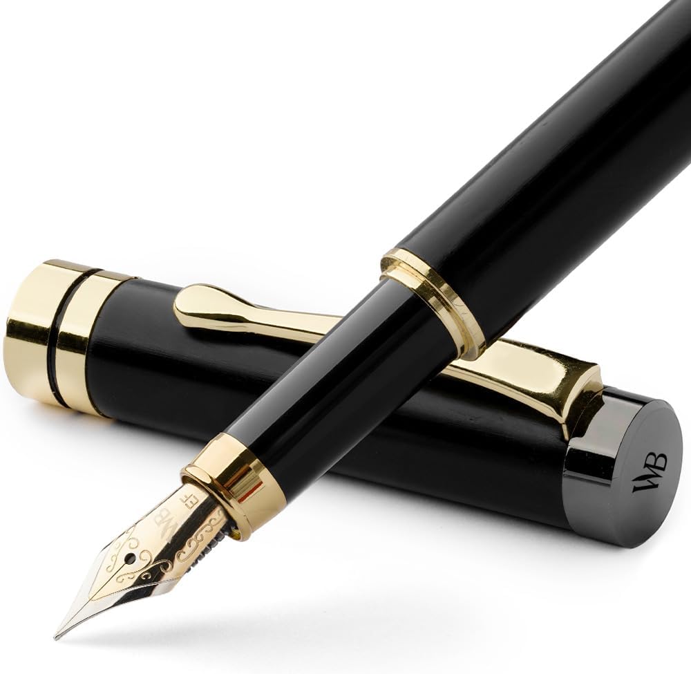Wordsworth & Black Fountain Pen Set, Luxury Bamboo Wood - Extra Fine Nib, Gift Case; Includes 6 Ink Cartridges, Ink Refill Converter -Journaling, Calligraphy; Drawing, Smooth Writing [Black Wood]
