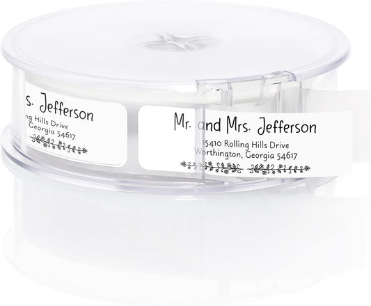 Black and White Botanical Rolled Address Labels / 250 Personalized Return Address Labels/Designer Address Stickers in Elegant Plastic Dispenser