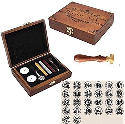 Alphabet D Wax Seal Stamp Wood Box Melting Spoon Candles Invitations Gift Cards Stationary Envelope Custom Logo Picture Wax Seal Sealing Stamp Wax Sticks Gift Kit