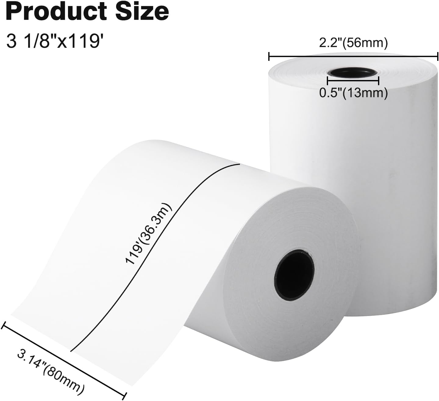 50 Rolls, 3 1/8" x 119' GOLDEN WIND Thermal Paper Receipt for Cash Register/POS Printres, 55gsm Premium Quality, White and BPA Free