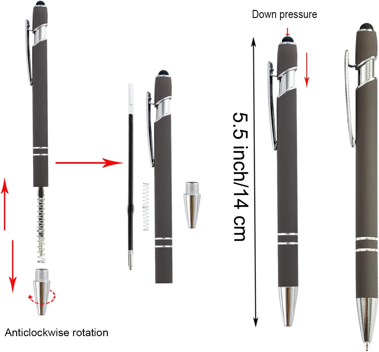 PASISIBICK 8 Pieces Ballpoint Pens 2-in-1 Stylus Retractable Metal Stylus Pen for Touch Screens with Stylus tip, 1.0 mm Black Ink (8 Pastel Colors)