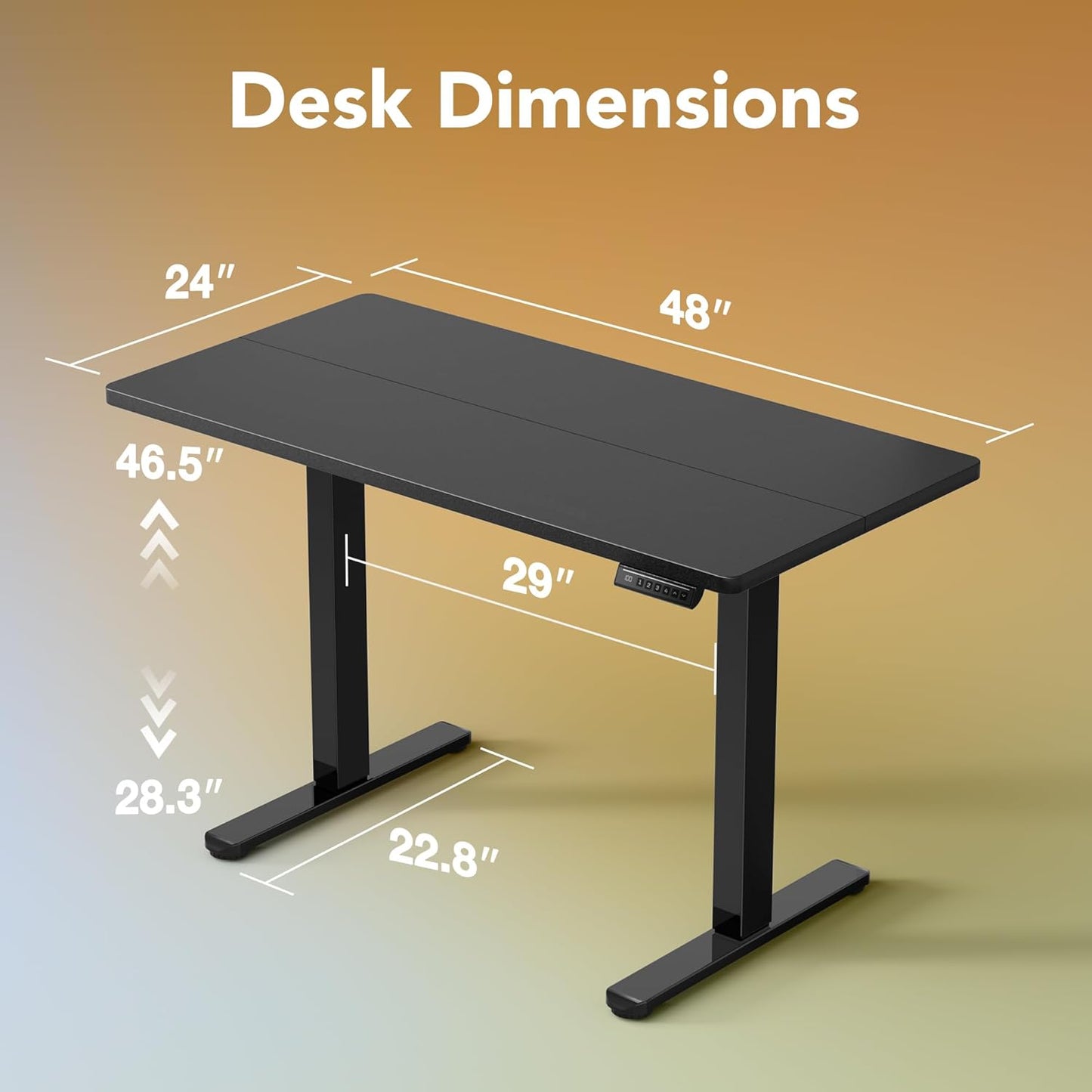 HUANUO 48" Electric Standing Desk Adjustable Height, 4 Memory Height Settings, Sit Stand Up Desk for Home Office & Computer Workstation, Black