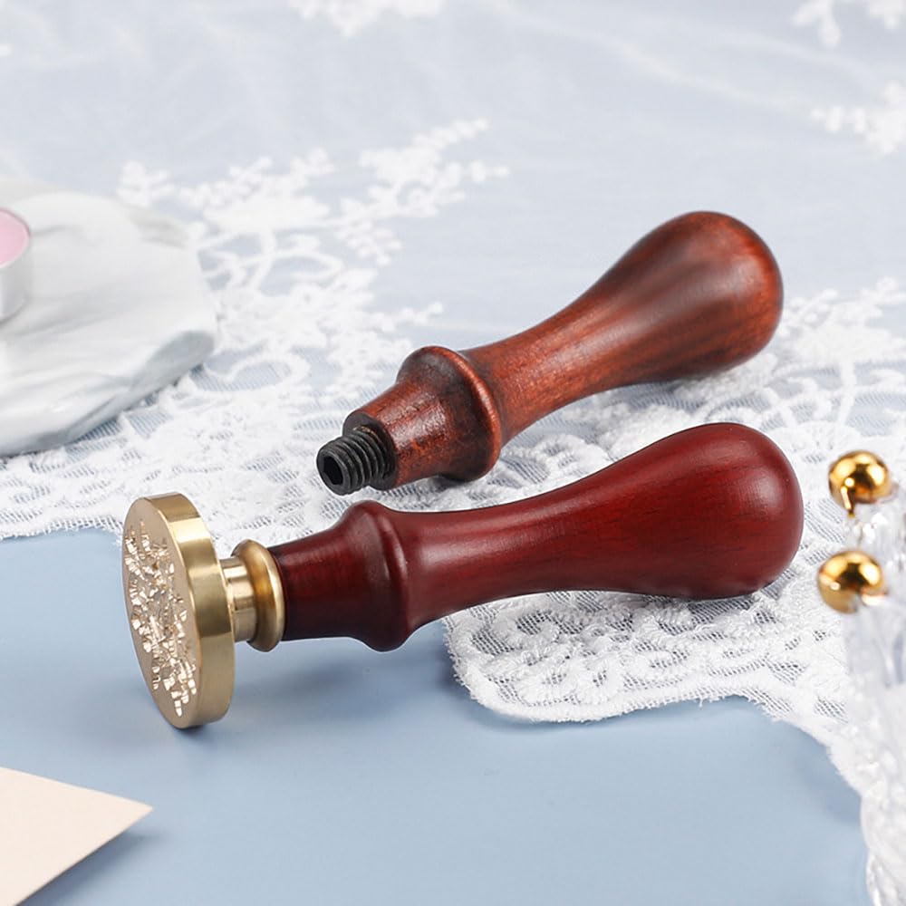 6pcs Flower Wax Seal Stamp Set with Removable Wooden Handle - Floral Wax Stamp Kit for Wedding, Birthday Party, Envelopes, Invitations, Gift Packing & Decoration