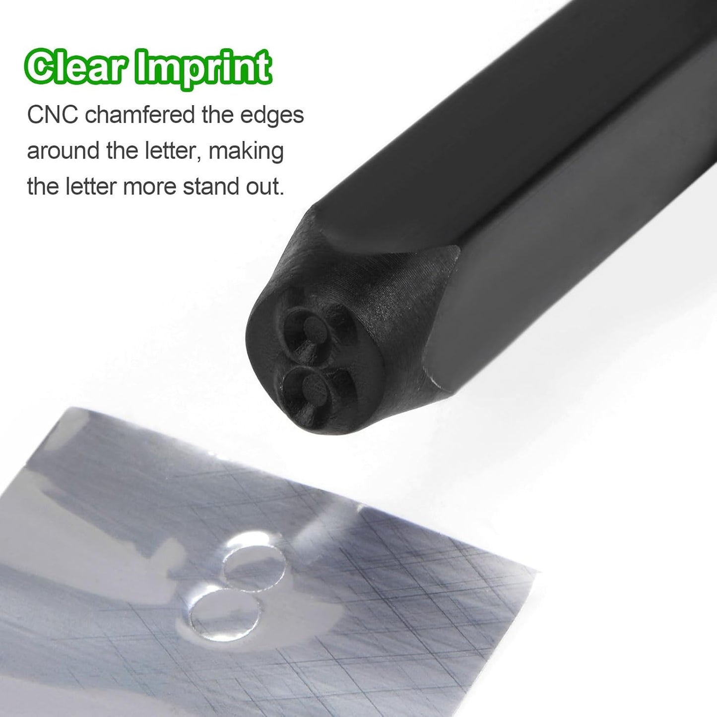 HARFINGTON 36pcs Metal Stamping Kit 5/32" (4mm) (A-Z, 0-8, "&" Symbol) Steel Letter Punch Press Tool with Hole Punch to Stamp on Metal, Plastic, Wood, Leather, Black