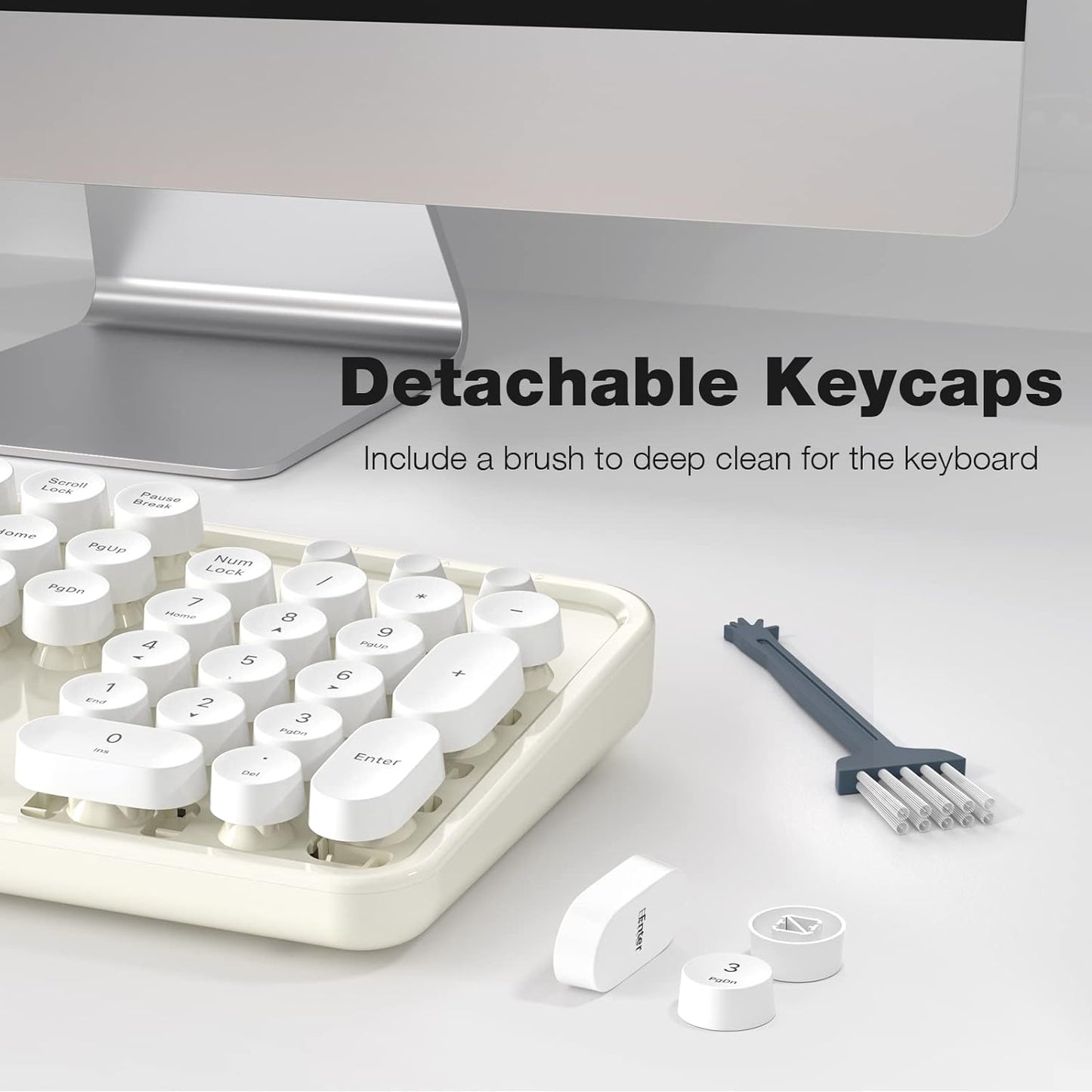 Wireless Keyboard and Mouse, Typewriter Full Size Keyboard with Number Pad and 2 in 1 USB Connected Mouse for Windows 7/8/10, Laptop, Desktop, PC, Computer (Off-White)