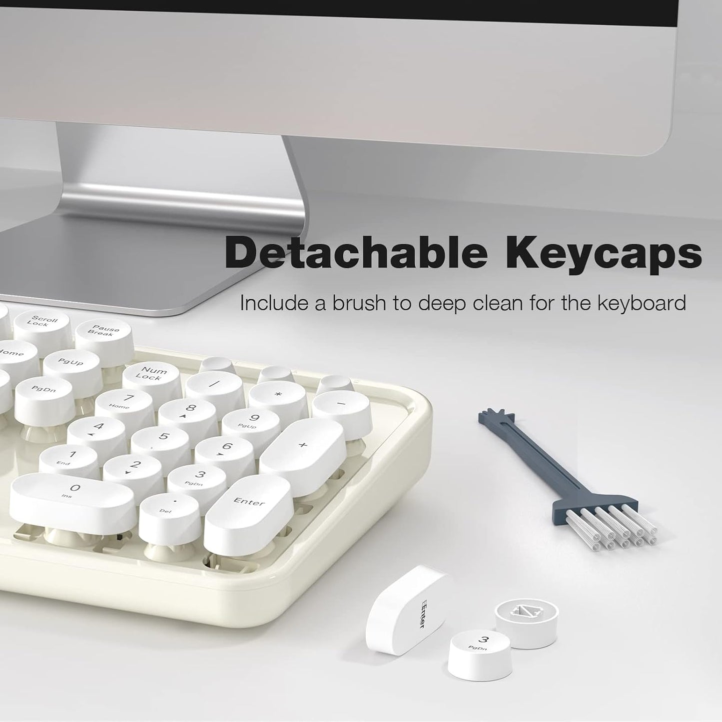 MOFII Wireless Keyboard and Mouse Combo, Milk White 2.4G Full Size Keyboard, Round Key Typewriter Keyboards and Cute Mice with 2 in 1 USB Dongle, for PC Laptop Chromebook Smart TV