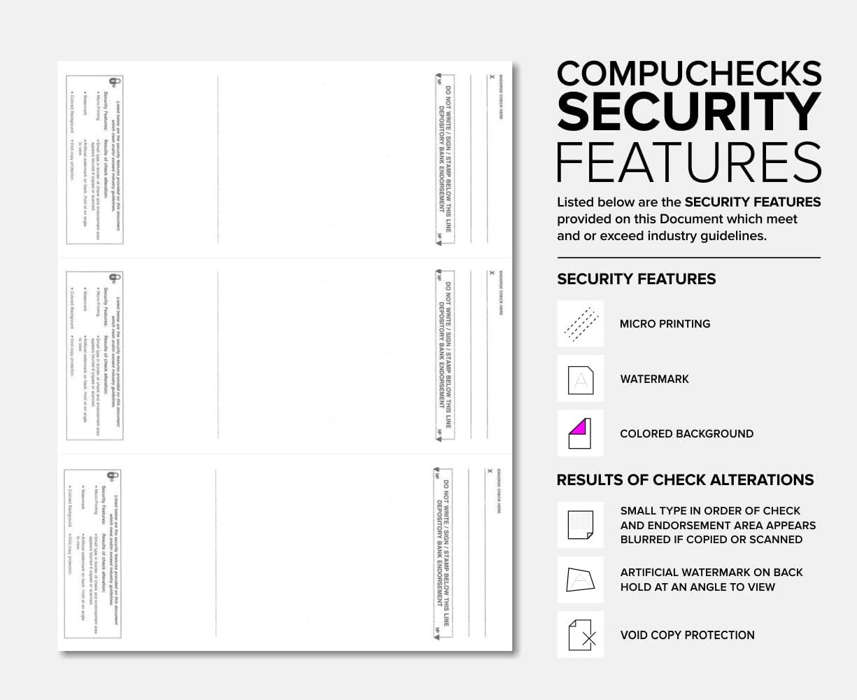 Business Voucher Check Stock - Computer Laser Checks - 3 Checks Per Page, 500 Sheets/1500 Checks, Blue/Green Prismatic