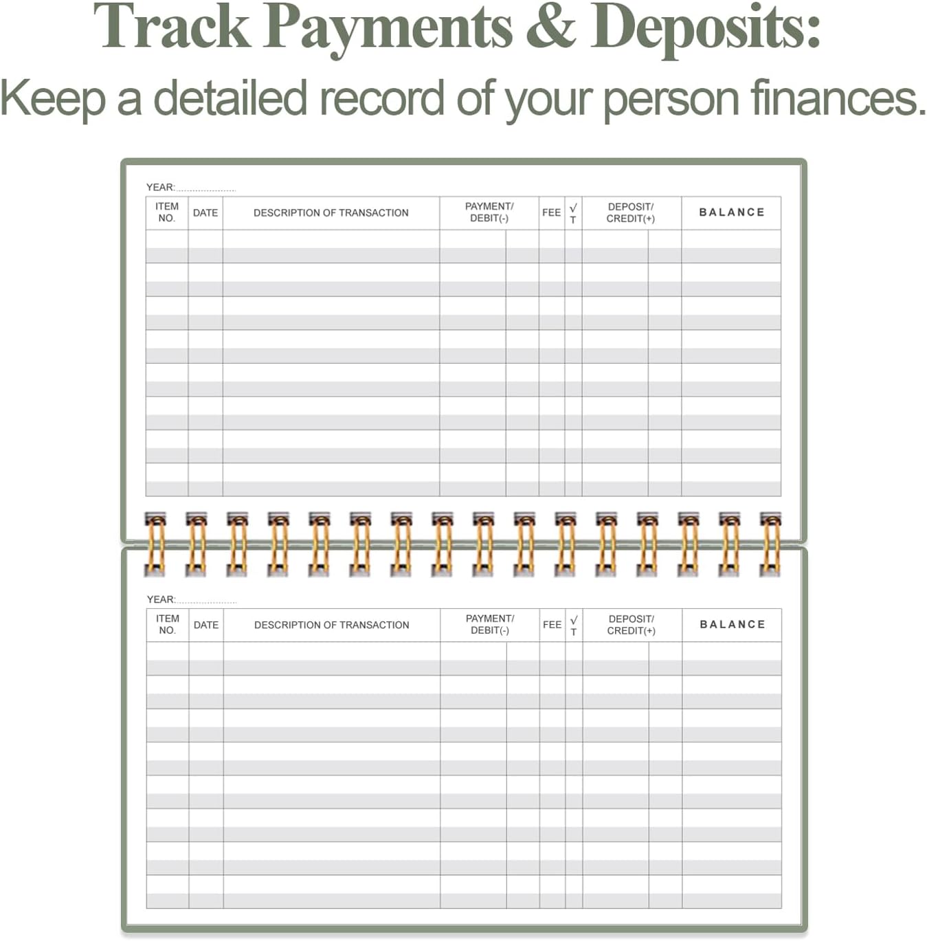 Check Registers for Personal Checkbook - A6 Blank Ledger Transaction Registers for Personal, Check Register Book for Checking and Saving Account, Deposit and Credit Card, 3,75" x 6.75", Green