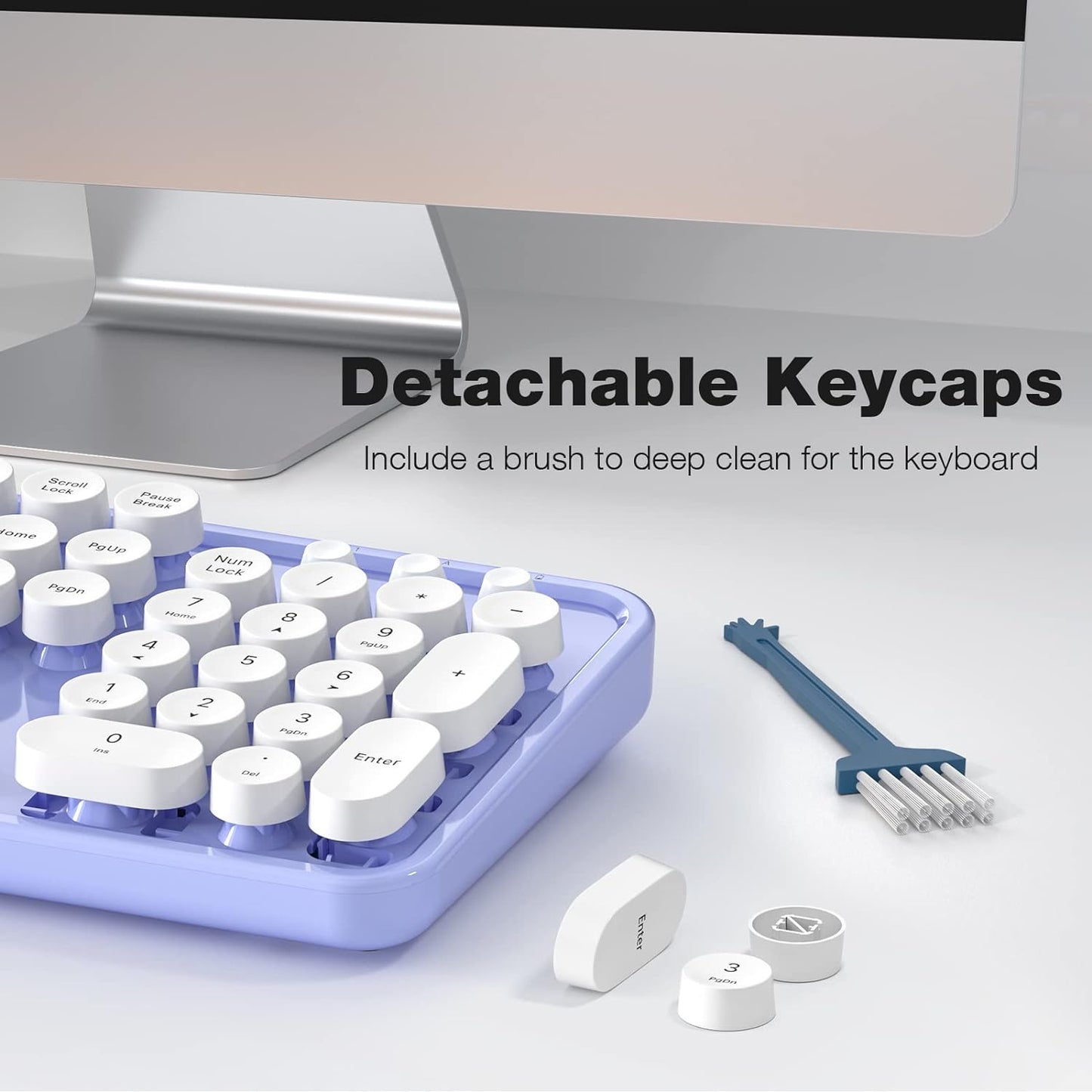 MOFII Wireless Keyboard and Mouse Combo, Computer Full Size 2.4G Plug and Play Wireless Typewriter Retro Round Keyboard and Mouse Set for Windows, Computer, Desktop, PC, Notebook - (Light Purple)