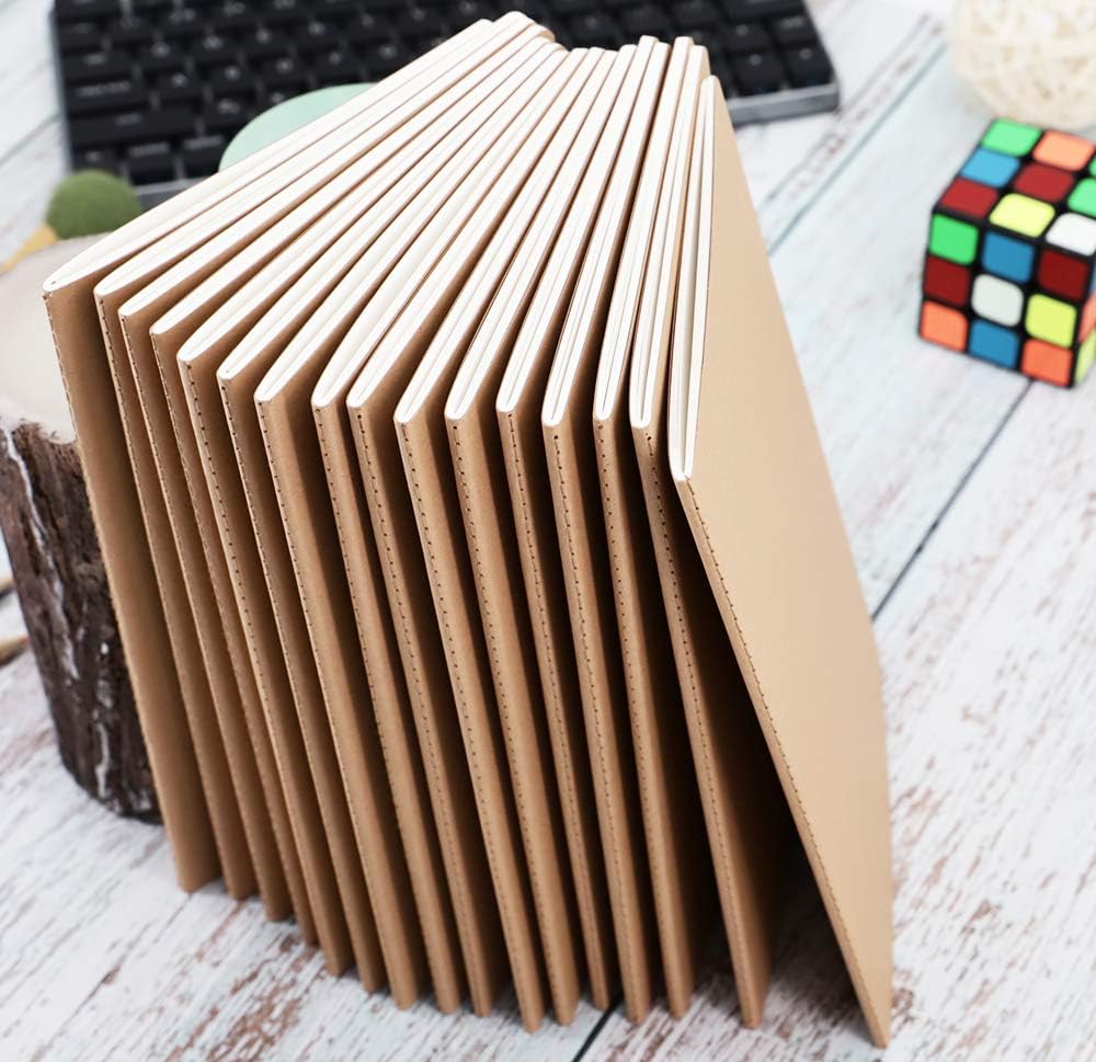 16 Pack Kraft Notebooks, Journals in Bulk for Writing, Blank Paper Sketchbooks, 60 Pages Notebook, 8.3x5.5 Inch, A5 Size, Travel Journal Set, for Gifts, Students and Office Supplies