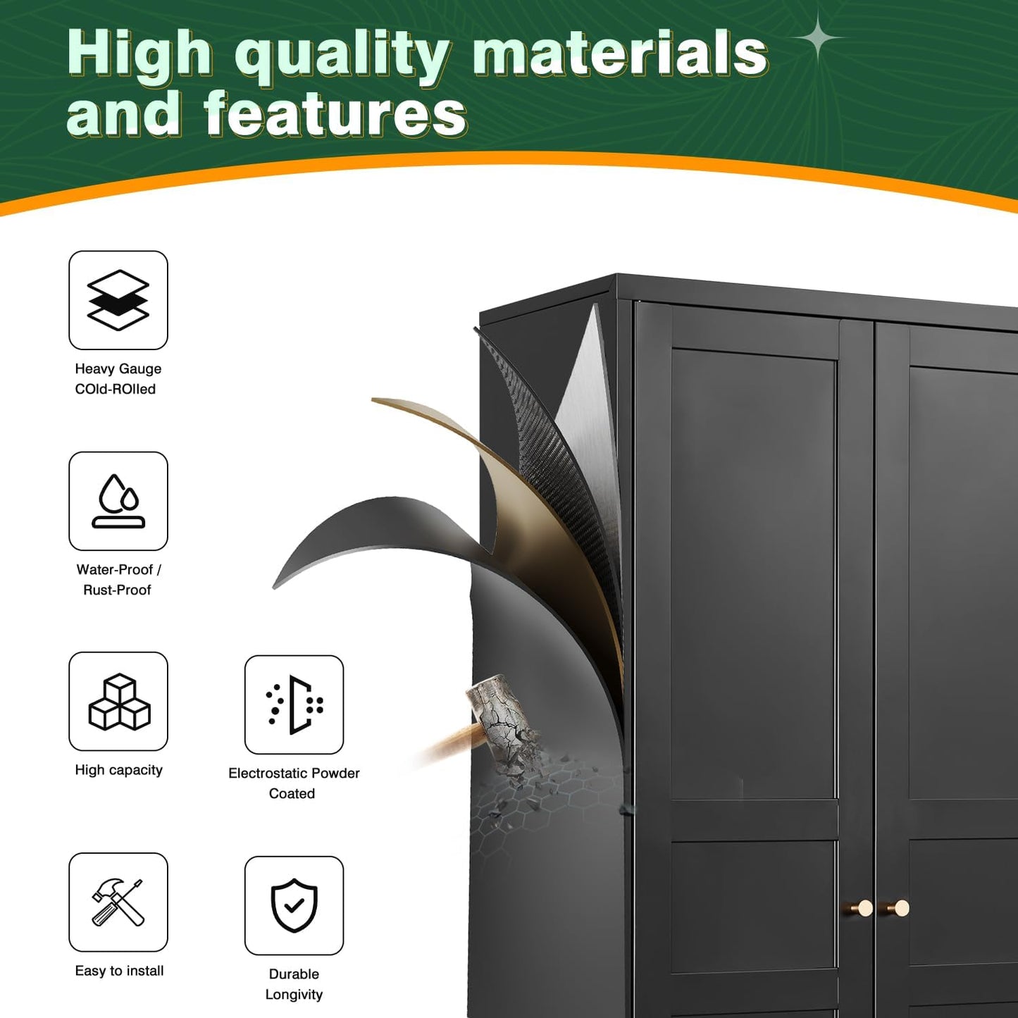 Letaya Wardrobe Armoire Closet,72" H Metal Storage Cabinet with Adjustable Shelves and Hanging Rod,Bedroom Armoire Cabinet Clothes Organizer (Black)