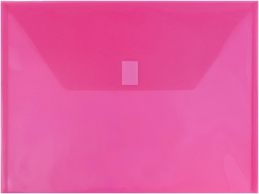 JAM PAPER Plastic Envelopes with Hook & Loop Closure - Letter Booklet - 9 3/4 x 13 - Fuchsia Pink - 12/Pack