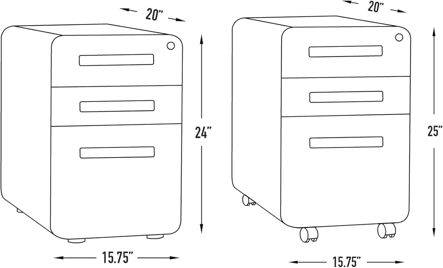 Laura Davidson Furniture Stockpile 3 Drawer File Cabinet with Lock - Under Office Desk Metal Filing Cabinet, Legal/Letter File Folders, Wheels and Stationary Feet, Pre-Assembled, Dark Grey Faceplate