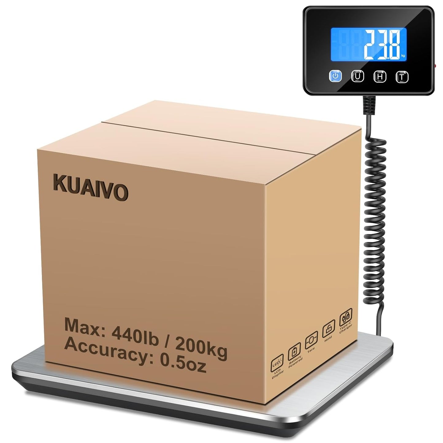 Luggage Scale 440lb Digital Shipping Scale with 0.35oz Accuracy, Tare/Hold, USB & Battery, Portable Postal Package Scale for Travel, Home, Office
