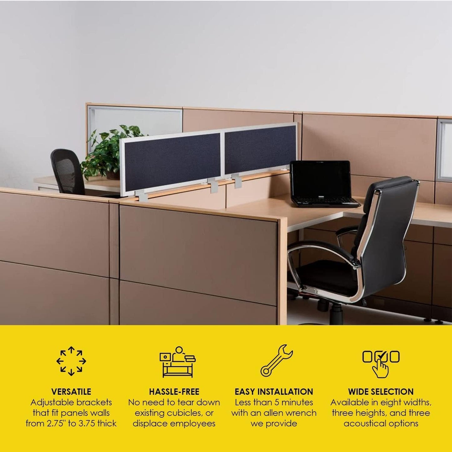 OBEX Acoustical Cubicle Privacy Screen Extender Desk Panel & Office Divider, Add Separation & Block Noise, 24" x 30", Slate