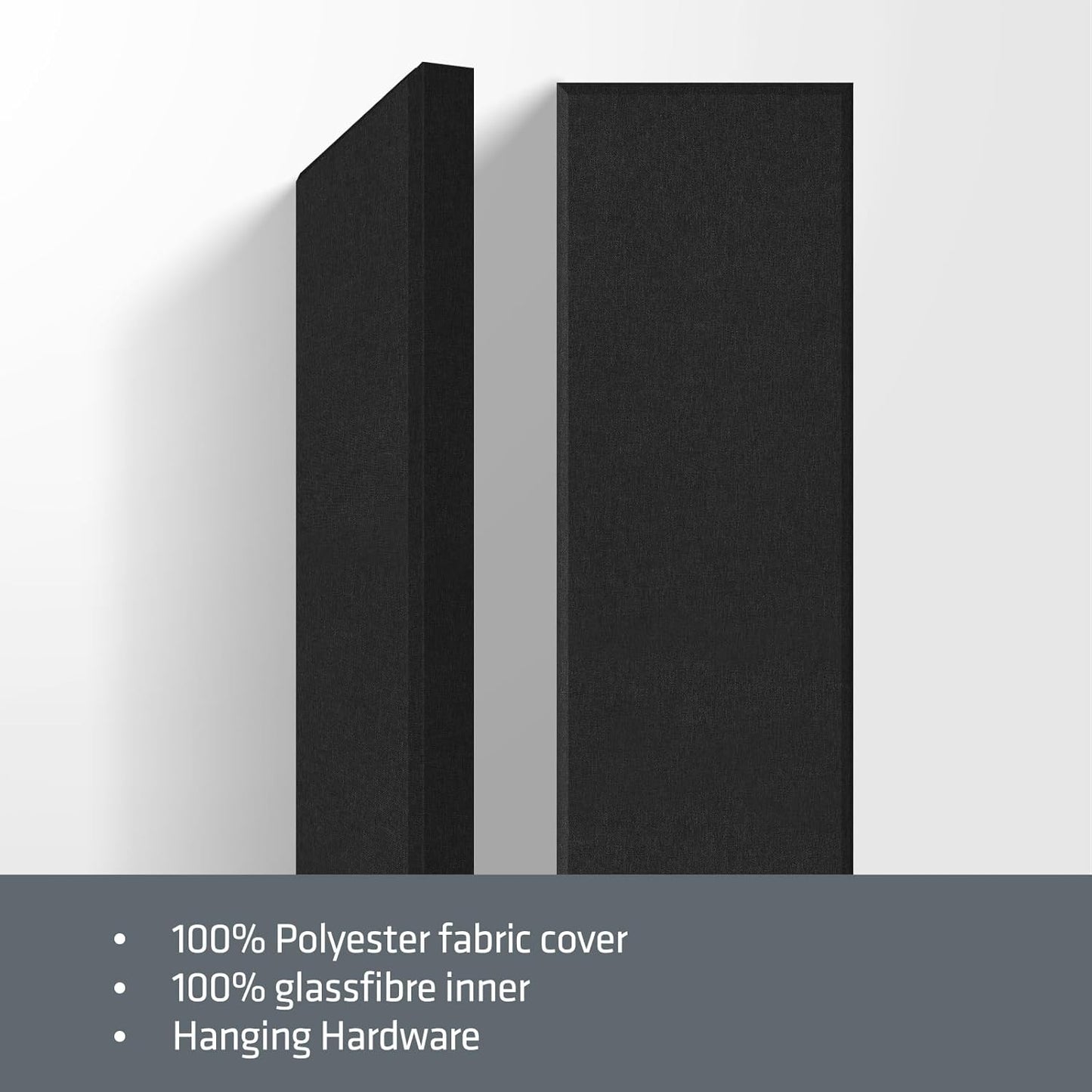 2” Thick Acoustic Panels with Hanging Brackets to the Wall, 2 PCS 47.2” x 11.8” Fiberglass Sound Absorbing Panels for Home Theater Church Office Wall or Ceiling, Deep Black