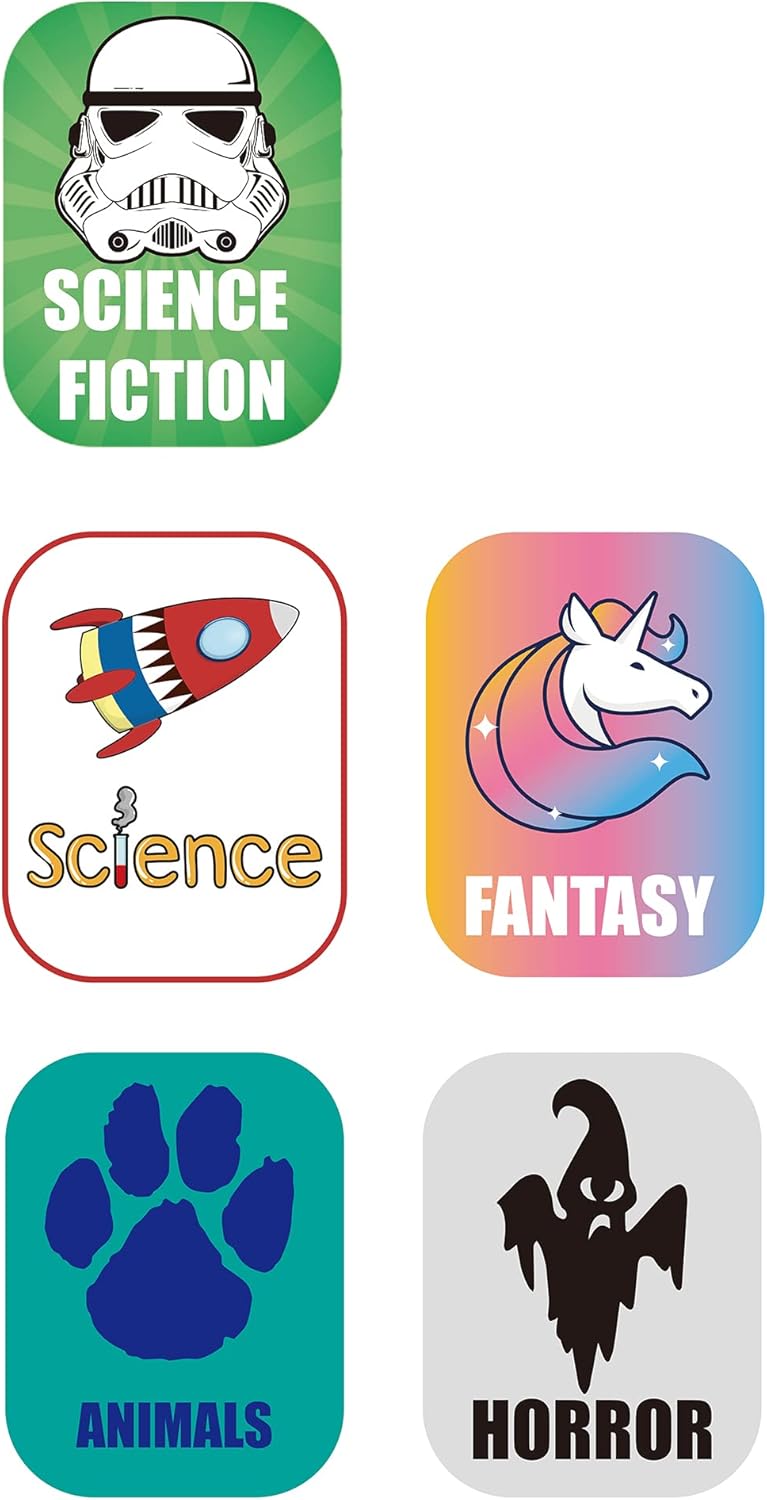 Genre Book Spine Labels for Library | Classroom Library Classification Stickers 450pcs | Science Fiction,Science,Animals,Fantasy,Horror