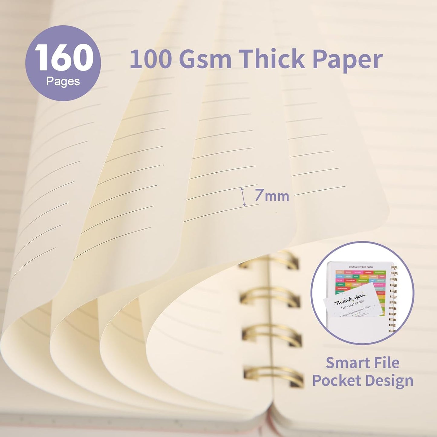 Lined Spiral Notebook College Ruled A5 Journal Book for Note Taking, 160 Pages Writing Journal for Office and Home School Supplies 5.75x8.125 inch (ArmyGreen/Violet/LightYellow)