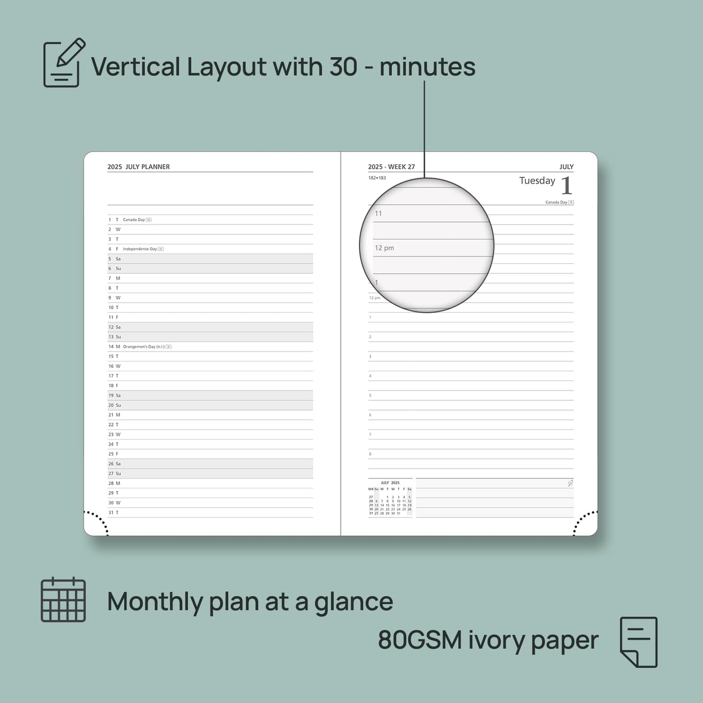 POPRUN 2025-2026 Daily Planner One Page Per Day (Medium - 5.75'' x 8.5'') - Academic Calendar (July 2025 - June 2026), 2025 Day Appointment Book with Monthly Tabs, Hardcover - Orange