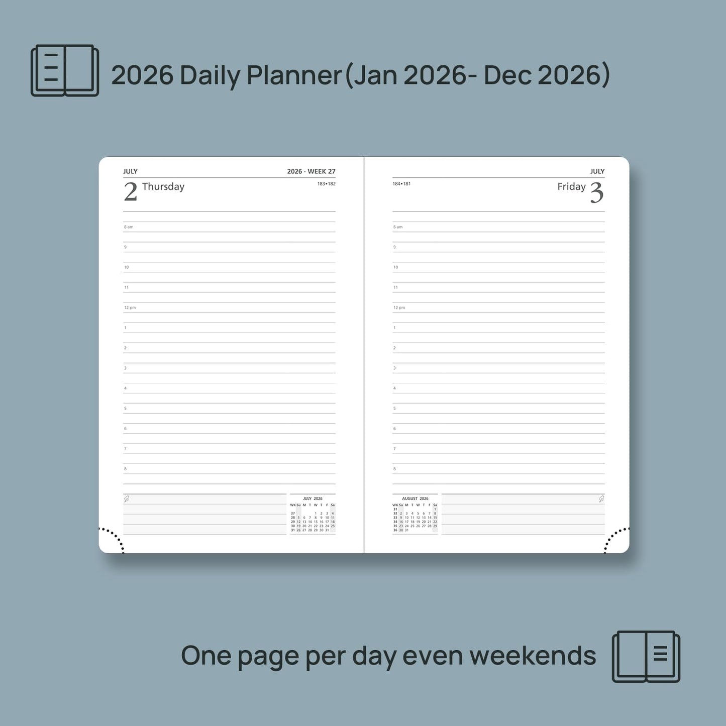 POPRUN 2026 Daily Planner One Page Per Day A5 Size Calendar (5.75" x 8.5") - 12 Months Hourly Appointment Book with Hardcover, Pocket, Pen Holder - Violet