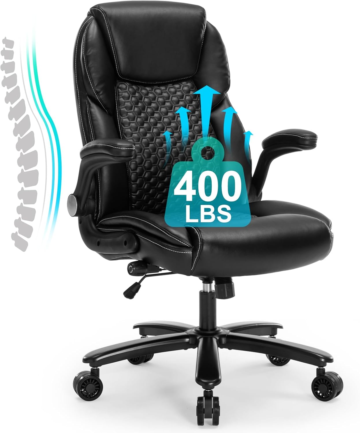 Home Office Chair, Executive Comeputer Desk Chair Ergonomic Office Chair with Adjustable Lumbar Support, Tilt Lock, PU Leather, Swivel Rolling Chair for Gaming Adult Working Study-Black