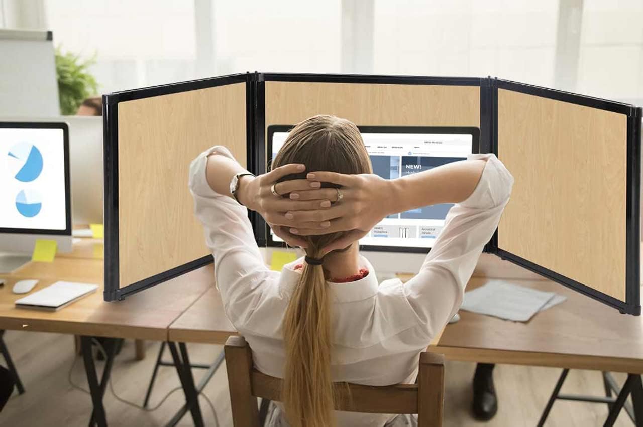Versare Folding Tabletop Display | 3-Panel Partition | Lightweight Portable Workspace Divider | Blue Spruce 99" x 36"