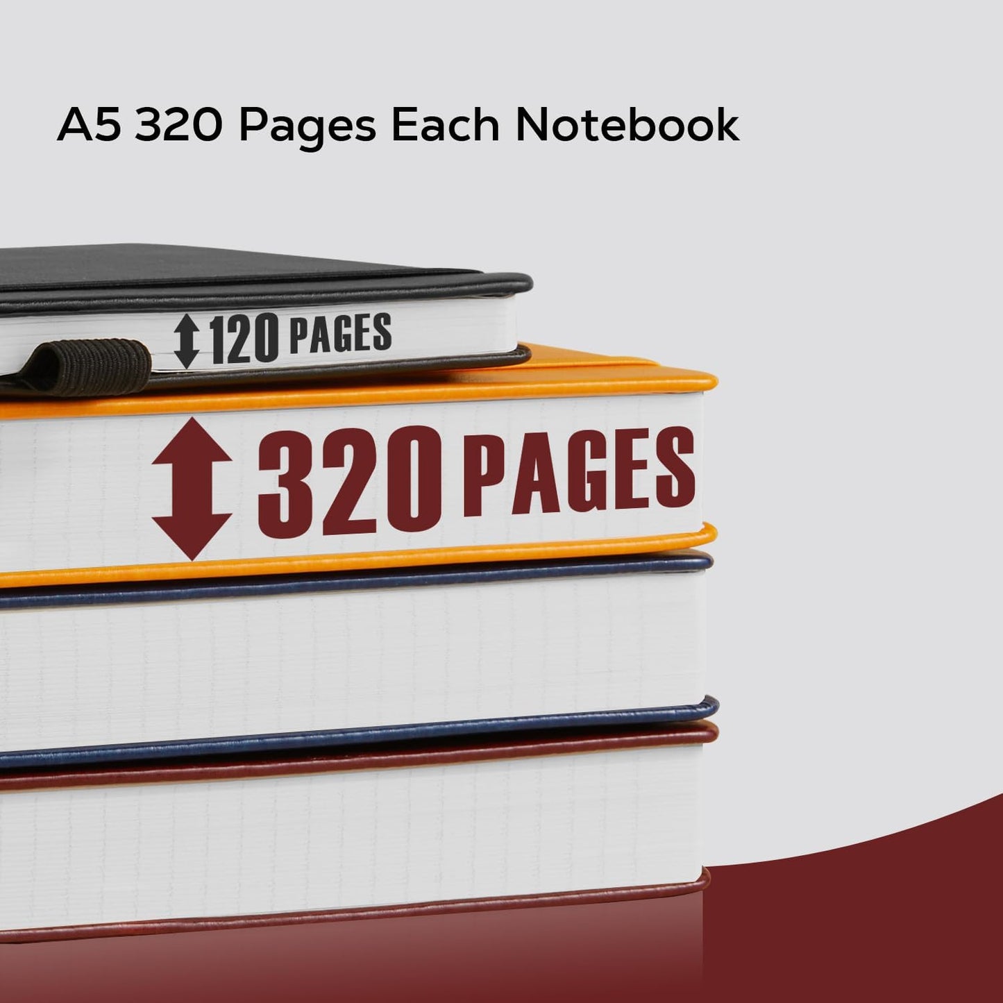 Lined Thick Journal Notebook for Writing Women Men, 320 Pages, Medium 5.7 inches x 8.4 inches, Hardcover Leather Notebook with 100 gsm Thick Paper, Burgundy