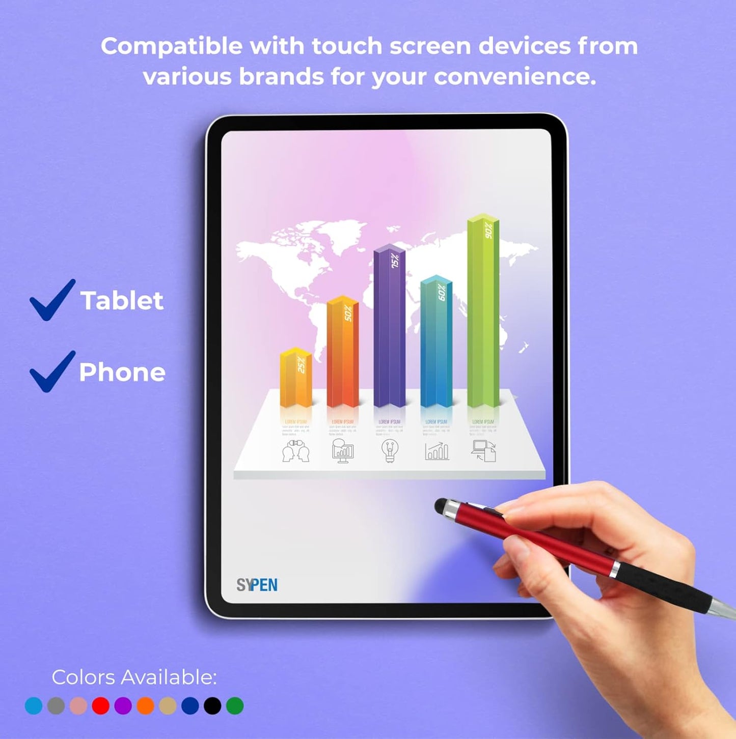 Personalized Pens With your Custom Logo or Text-300 Pack Bulk-for Businesses, Parties, and Events, 2 in 1 Ballpoint Pen & Stylus for Touchscreen Devices, L'Blue Barrel, Black Ink